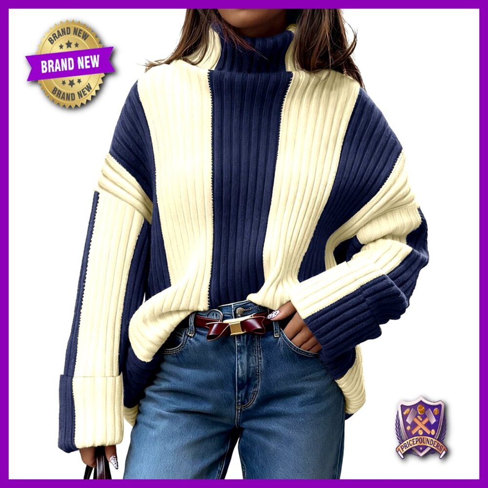 Oversized Pullover Sweater Mock Turtleneck Chunky Knit Trendy Casual